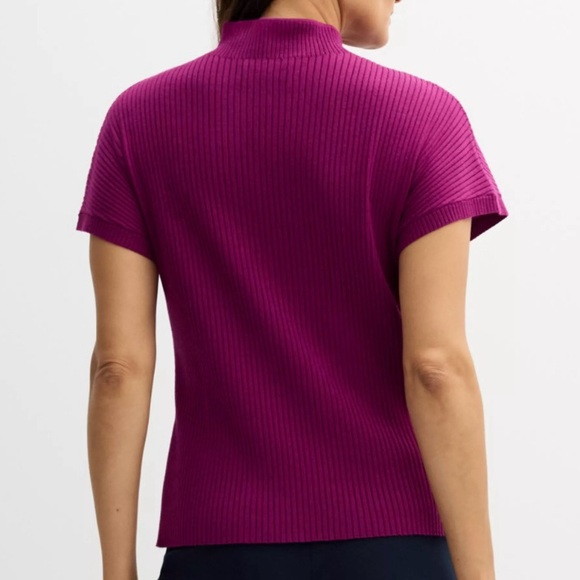 Ribbed Short Sleeve Mock Neck Sweater - Picture 2 of 8